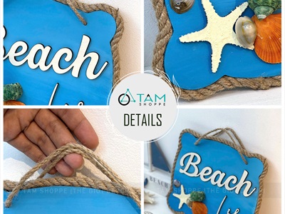 Bảng treo chủ đề biển Beach Life sao sỗ [Dây thừng - Vỏ ốc thật] KT24x22cm BTC-BIEN-04